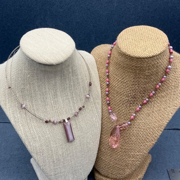 Jewelry - As Is Necklace Lot DIY Craft Purple Moonstone Pendant Pink Teardrop Barbie Retro